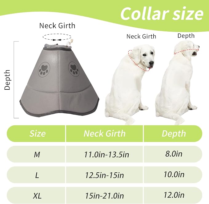 Soft Dog Cone After Surgery,Cone for Dogs to Stop Licking(Grey, M) | Breathable material,Comfy,Elizabethan cone collar alternative,Adjustable,Soft