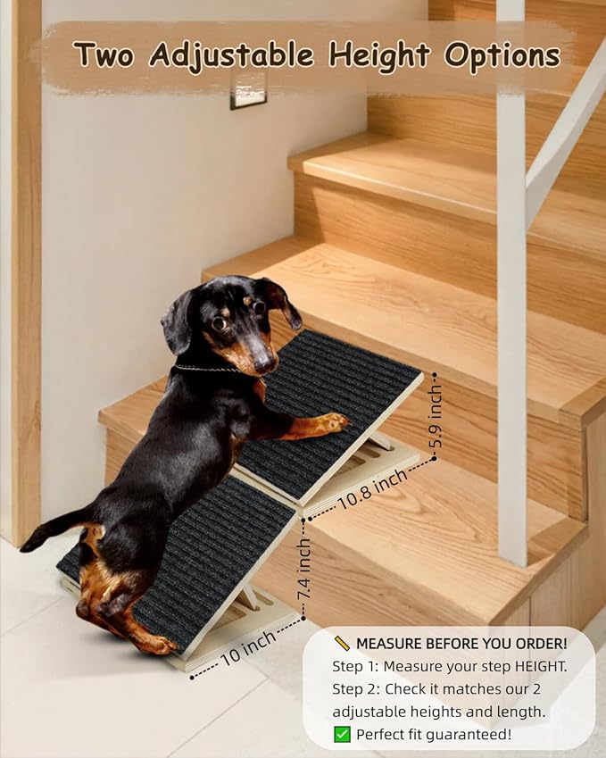 Foldable Wooden Dog Ramp for Stairs, Non-Slip Pet Ramps for Staircase, 2 Pack for Small and Senior Dogs and Cats, Step and Stair for Injured and Elderly Pets (11.8in)