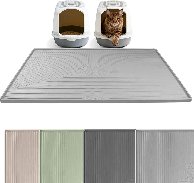 Silicone Cat Litter Mat, 50" x 36" Extra Large Litter Trapping Mat for Litter Box, Leak-Proof, Non-Slip, Kitty Litter Mats with Soft Texture for Floor, Keeping The Floor Clean (Light Grey)