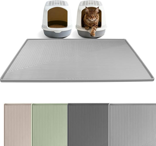 Silicone Cat Litter Mat, 50" x 36" Extra Large Litter Trapping Mat for Litter Box, Leak-Proof, Non-Slip, Kitty Litter Mats with Soft Texture for Floor, Keeping The Floor Clean (Light Grey)