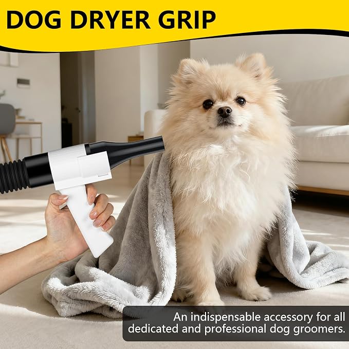 Grip Dryer Handle for Dogs V3, Lightweight Holder for High Velocity Dog, Enhanced Comfort & Control for Pet Grooming Dryers (White)