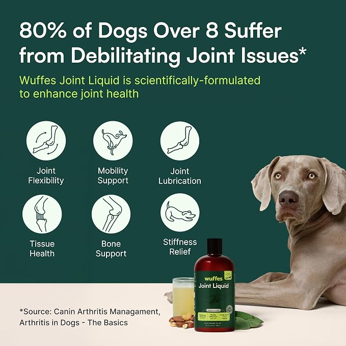 Wuffes Advanced Joint Liquid for Dogs, Hip & Joint Support Supplement with UC-II® Collagen, Glucosamine, Chondroitin and MSM, for Small & Large Breeds, 16 Oz