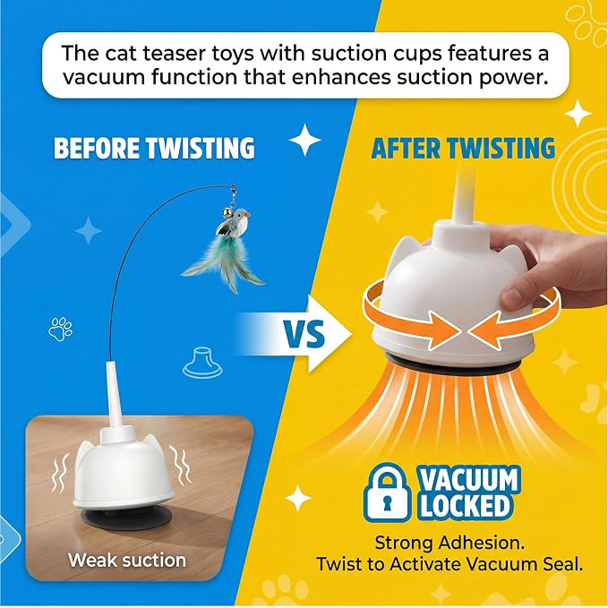 2 In 1 Electric Cat Wand Toy Interactive Cat Toys for Indoor Cats 360° Cat Toys for Bored Indoor Adult Cats, 2-Speed Fly Cat Chase Toy Automatic Cats Toys with Suction Cup Electric Cat Teaser Wand
