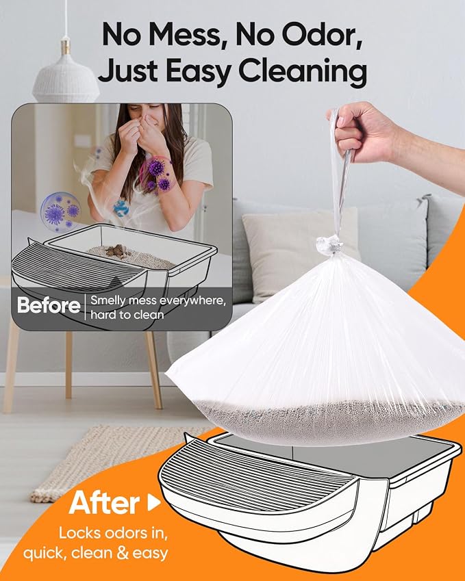 45 Pack Cat Litter Box Robot 5/4/3 Waste Bags,Transparent, Self Cleaning Litter Box Liners Bags for Most Automatic Cat Litter Boxes，Pre-Separated, Heavy Duty, 9-11 Gallon Capacity