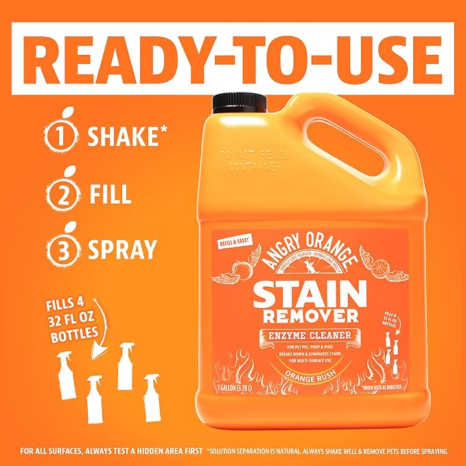 ANGRY ORANGE 1 Gallon Enzyme Cleaner and Deodorizer, Pet Stain and Odor Remover for Dog & Cat Urine and Stains - Orange Rush Scent, Made in USA