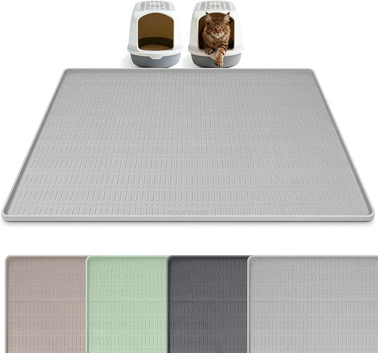 Silicone Cat Litter Mat, 47" x 35" Extra Large Litter Trapping Mat for Litter Box, Leak-Proof, Non-Slip, Kitty Litter Mats with Soft Texture for Floor, Keeping The Floor Clean (Light Grey)