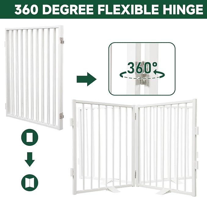 Snagle Paw Full Metal Freestanding Dog Gate,Indoor Pet Gate with Floor Protect Support Feet, 40x32 Inches Foldable Dog Fence for Stairs, Hallways and Doorways (32'' H 2 Panel, White
