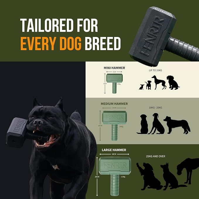 Fenrir Hammer Dog Chew Toy Strong Rubber Stuffable Enrichment Toy for Chewers (Red, Medium)