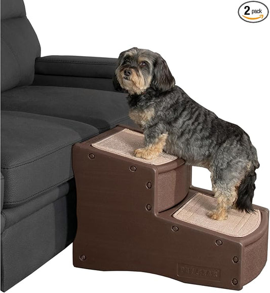Pet Gear Easy Step II Pet Stairs, 2 Step for Cats/Dogs up to 150 Pounds, Portable, Removable Washable Carpet Tread, No Tools Required, Espresso