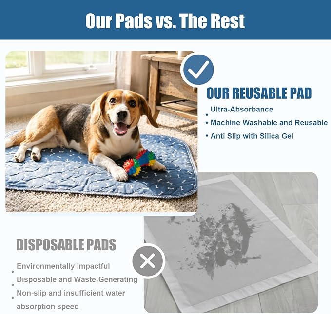 Puppy Pee Pads with Pheromones,Washable and Reusable Pee Pads for Dogs,Waterproof and Leak-Proof,Non-Slip Base Training Pads Suitable for Home,Travel and Dog Crates(Blue Bone,S:23.6*15.7in)