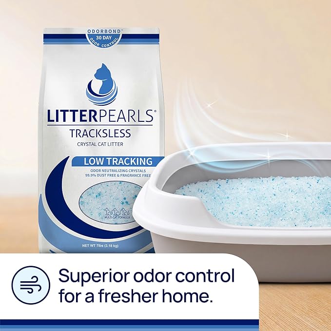 Litter Pearls Tracksless Unscented Non-Clumping Crystal Cat Litter with Odorbond, 15 Pounds