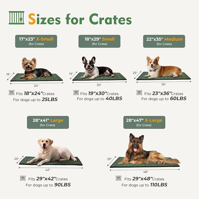 Chew Proof Dog Crate Pad - Indestructible Durable Dog Bed for Aggressive Chewers, Machine Washable & Waterproof Indoor Outdoor Tough Kennel Pad for Large Dogs (Large (28"x41"),Green)