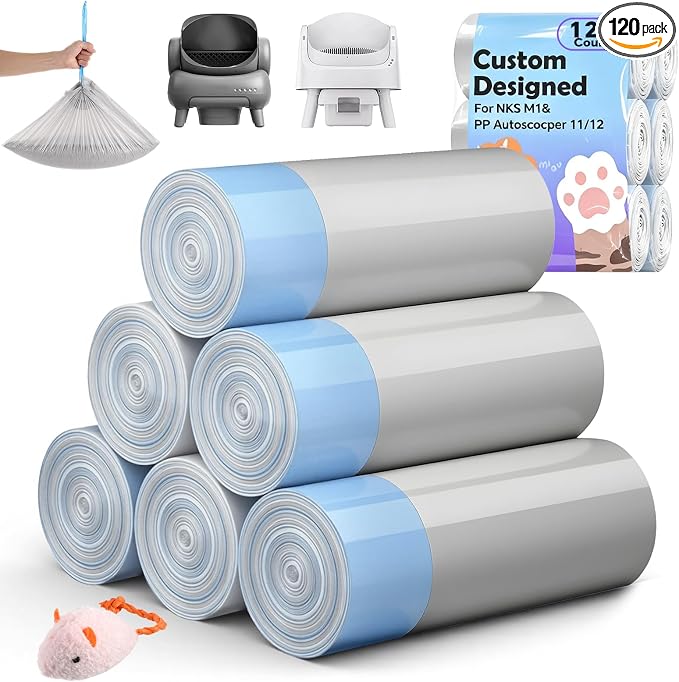 120 Count Automatic Cat Litter Box Liners Bags Compatible with NeakasaM1 Petpivot Autoscooper 11/12 and Similar Open-Top Self-Cleaning Cat Litter Box, Drawstring Handle Heavy Duty Leak-proof, 27*13in