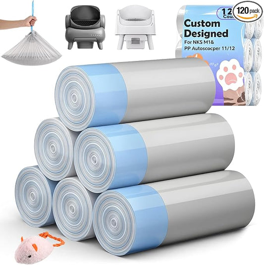 120 Count Automatic Cat Litter Box Liners Bags Compatible with NeakasaM1 Petpivot Autoscooper 11/12 and Similar Open-Top Self-Cleaning Cat Litter Box, Drawstring Handle Heavy Duty Leak-proof, 27*13in