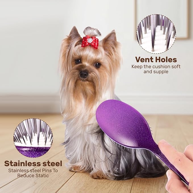 Slicker Brush for Dogs, Professional Pet Grooming Brush, 27mm Oval Stainless Steel Pin, Sparkle Glitter Handle, Anti-Static Round-Tipped Pins, Gentle Massage & Shedding Comb for Long Haired Dogs