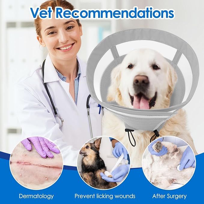 SAWMONG Soft Cone for Dogs – Small Dog Recovery Collar, Adjustable E-Collar to Stop Licking After Surgery (S, Gray)