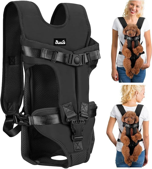 Lukovee Dog Backpack Carrier, Legs Out Easy-fit Dog Front Carrier for Small Medium Dogs,Adjustable Hands Free Dog Chest Carrier for Hiking Cycling (Black,X-Large)