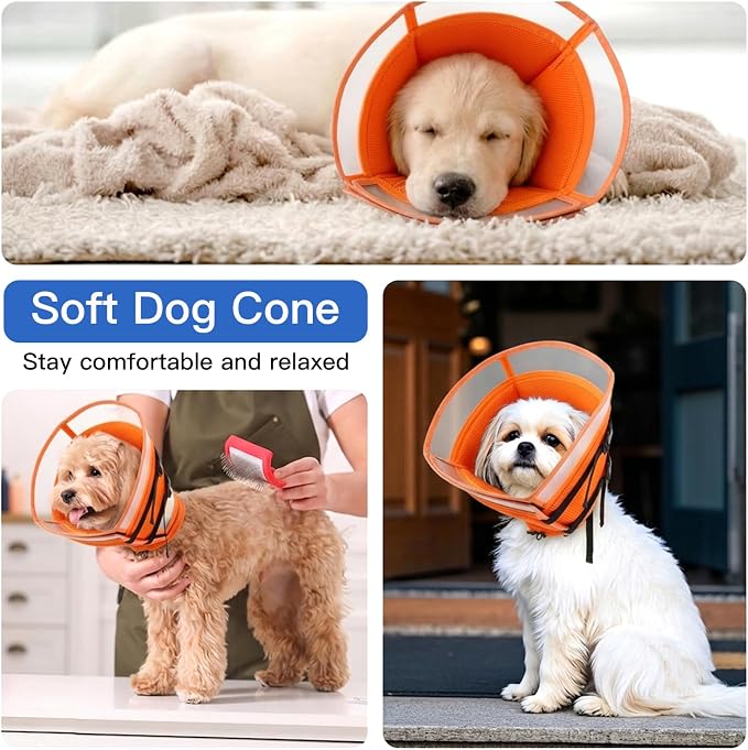 Dog Cone Alternative for Small Dogs to Stop Licking | Adjustable Recovery E-Collar for After Surgery & Wounds, Lightweight & Comfortable Elizabethan Protective Cone (Orang, M)