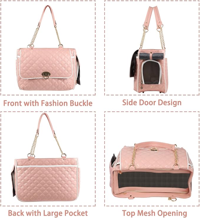 Pink Puppy Dog Cat Purse Carrier for Small Dogs TSA Airline Approved Fashion Designer Soft-Sided Pet Tote Bag