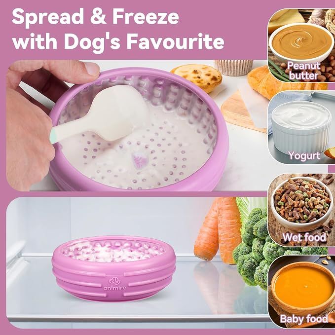 Dog Lick Bowl, Animire Freeze Lick Mat for Dogs, Non-Slip Slow Feeder Licking Bowl Enrichment Treat for Distraction Anxiety Relief, Food Grade Silicone, Dishwasher Safe(Pastel Purple,S)