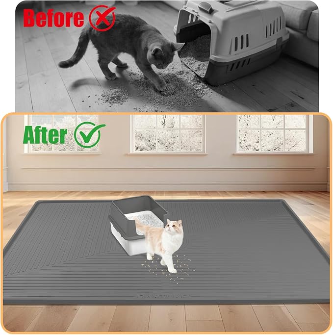 Silicone Cat Litter Mat, 50" x 36" Extra Large Litter Trapping Mat for Litter Box, Leak-Proof, Non-Slip, Kitty Litter Mats with Soft Texture for Floor, Keeping The Floor Clean (Dark Grey)