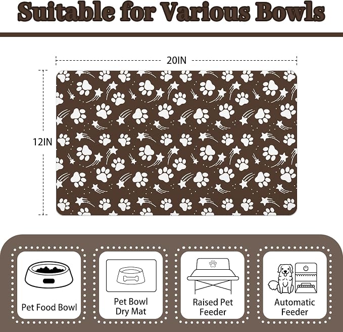 Dog Food Mat 12x20 Inch Pet Feeding Absorbent Mats for Floor Dog Cat Water Bowl Placemat Non-Slip Washable Pet Food and Water Mat
