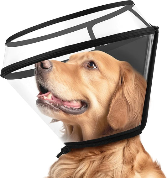 Transparent Dog Cone Collar for After Surgery,Dog Alternative Cones for Small Large Medium Size Dogs,Adjustable Depth Pet Recovery Collars,Elizabethan Collar for Dogs Stop Licking Wound-XXL