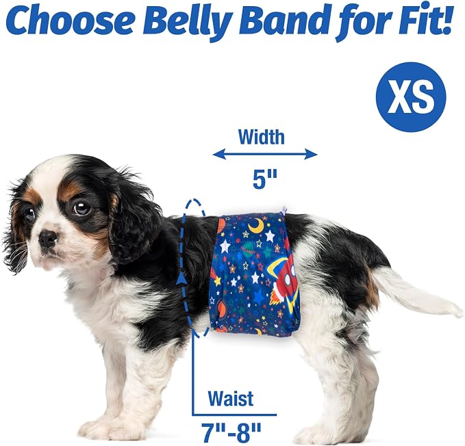 Pet Soft Dog Belly Band - 3 Packs Reusable Dog Diapers Male Doggy Diapers Wraps - Washable Dogs Belly Bands for Male Dogs (Space, XS)
