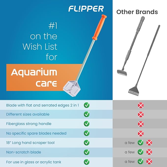 FL!PPER Platinum Aquarium Hand Scraper for Glass and Acrylic Tanks - 18"