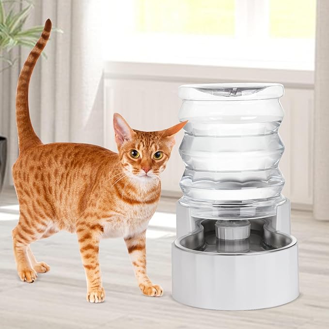 RIZZARI 4L Stainless Steel Gravity Water Dispenser for Cats and Small Dogs, No Filter Automatic Pet Water Bowl, Low Maintenance Indoor Hydration Station for Apartments and Busy Pet Owners