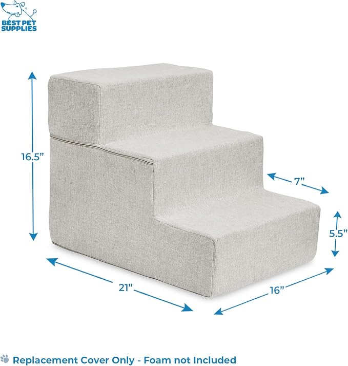 Best Pet Supplies Dog Stairs & Steps - Foam Steps for Small Dogs & Cats, Non-Slip Indoor Balanced Pet Step Support, Dog Ramp, No Assembly, Sand, Foldable 3-Step (16.5-inch Height)