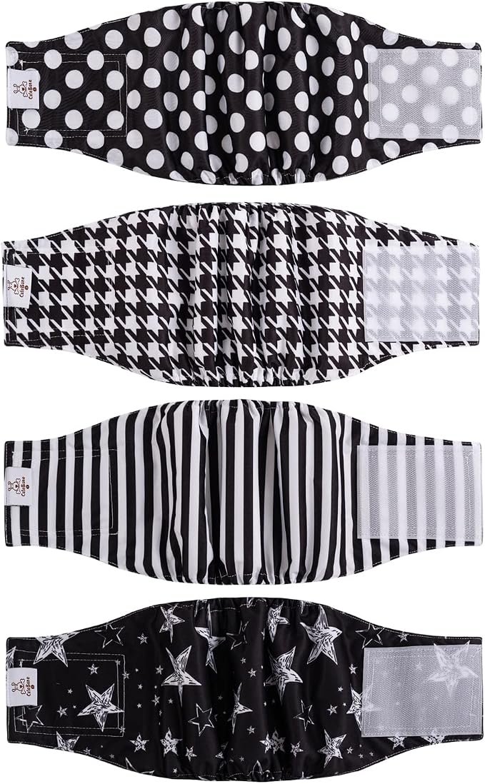CuteBone Dog Diapers Male 4 Pack Puppy Wraps Reusable Doggie Belly Bands for Male Dogs Small Medium Large