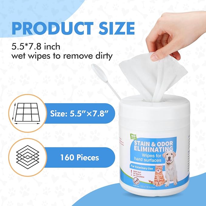 2 Pack/ 320 Count Litter Box Scrubbing Wipes, Cat Litter Box Cleaning Wipes, Unscented Cleaner & Deodorizer Canister Pet Urine Floor Cleaner Wipe for Kennels Pet Cleaning Supplies