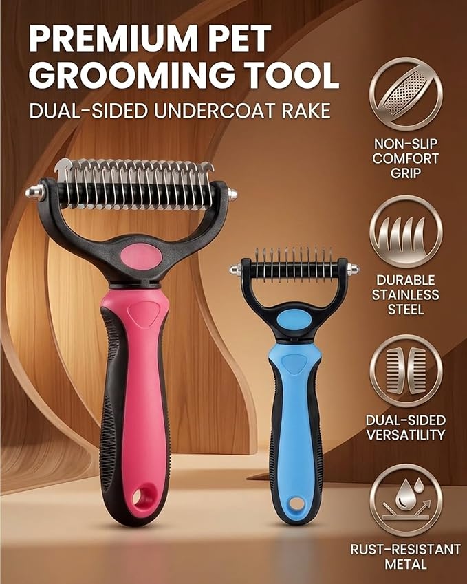 Pet Grooming Tool for Dogs and Cats, Dual-Sided Pet Comb, Professional Deshedding Tool, Pets Hair Remover Shedding, Long Haired Dog Brushes, Undercoat Combs Supplies, Cat Brush Rake