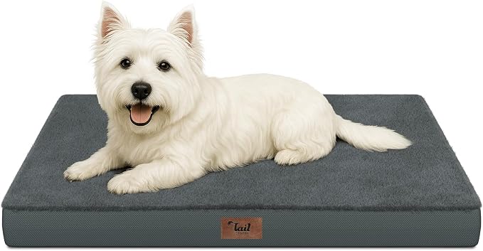 Comfort Dog Bed for Small Dogs & Cats, Waterproof Dog Crate Mat Orthopedic Egg Crate Foam with Washable Removable Cover, Gray