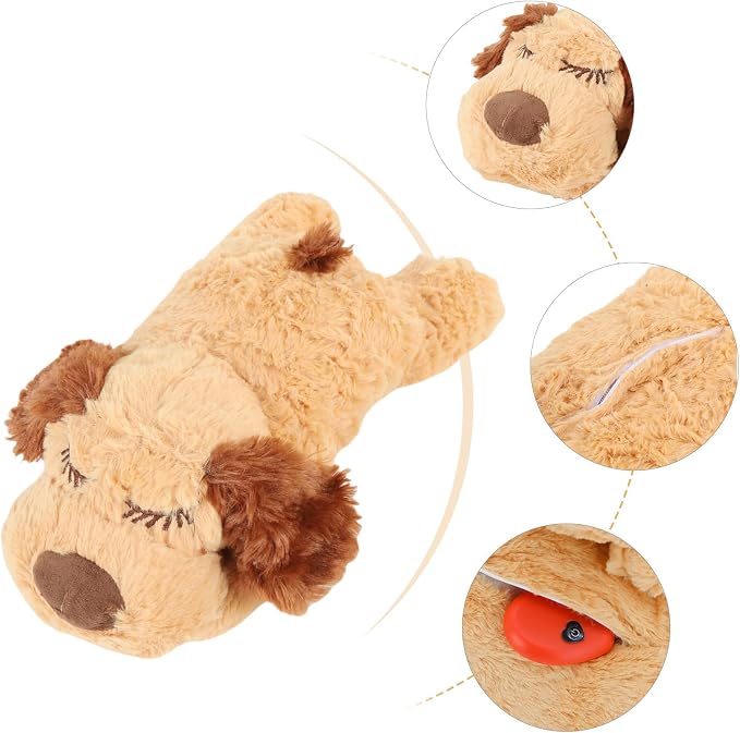 Puppy Toy with Heartbeat Stuffed Animal, for Dogs Pet Anxiety Relief Behavioral Sleep Aid Crate Kennel Training Toy (Brown)