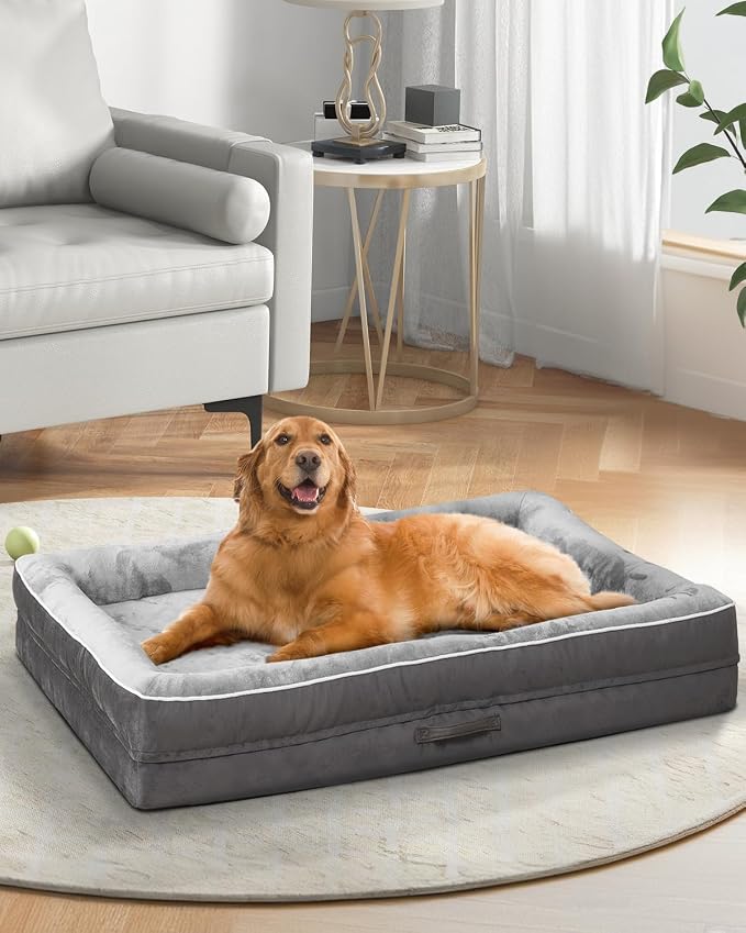 Upvilla XXL Orthopedic Dog Bed, Four-Sided Cushioned Egg-Shaped Foam Dog Sofa, Waterproof Removable Cover, Pet Sofa Bed with Non-Slip Base, Giant Dog Bed,Gray