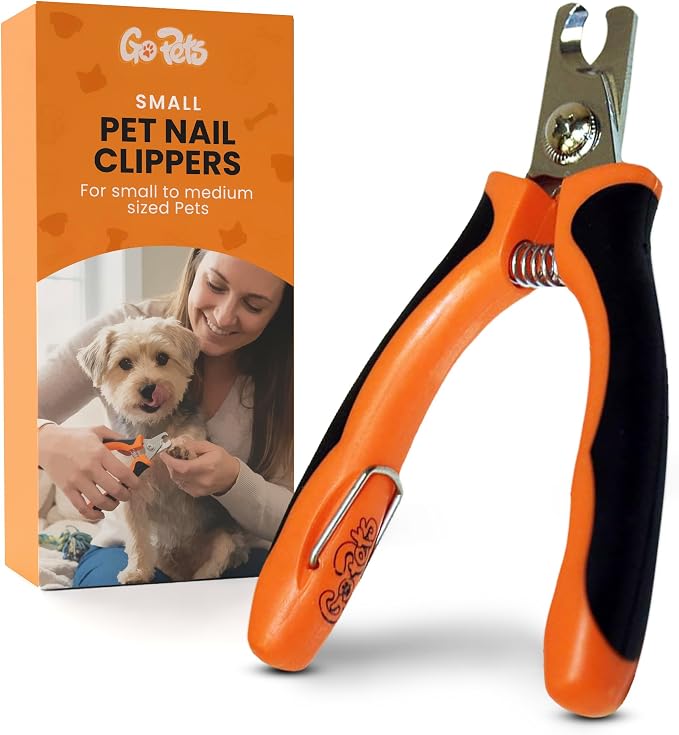 GoPets Nail Clipper for Small to Medium Pets, Quick Sensor Safety Guard, Heavy Duty Trimmer for Thick Nails, Stainless Steel Blades, Grooming Tool for Dogs & Cats, Non-Slip Handle, Built-in Nail File