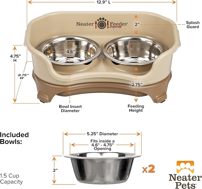 Neater Pets Neater Feeder Express Mess-Proof Food & Water Bowls with Neater Mat Waterproof Silicone Mat - Protect Floors from Food & Water