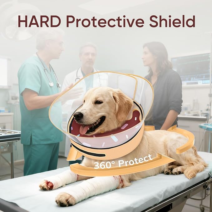 Supet Raised Inflatable Dog Cone After Surgery - Adjustable Recovery Donut Collar with Removable Shield to Stop Licking Wounds & Protect Stitches - Soft Dog Cone Alternative for Large Dogs (Brown,XL)
