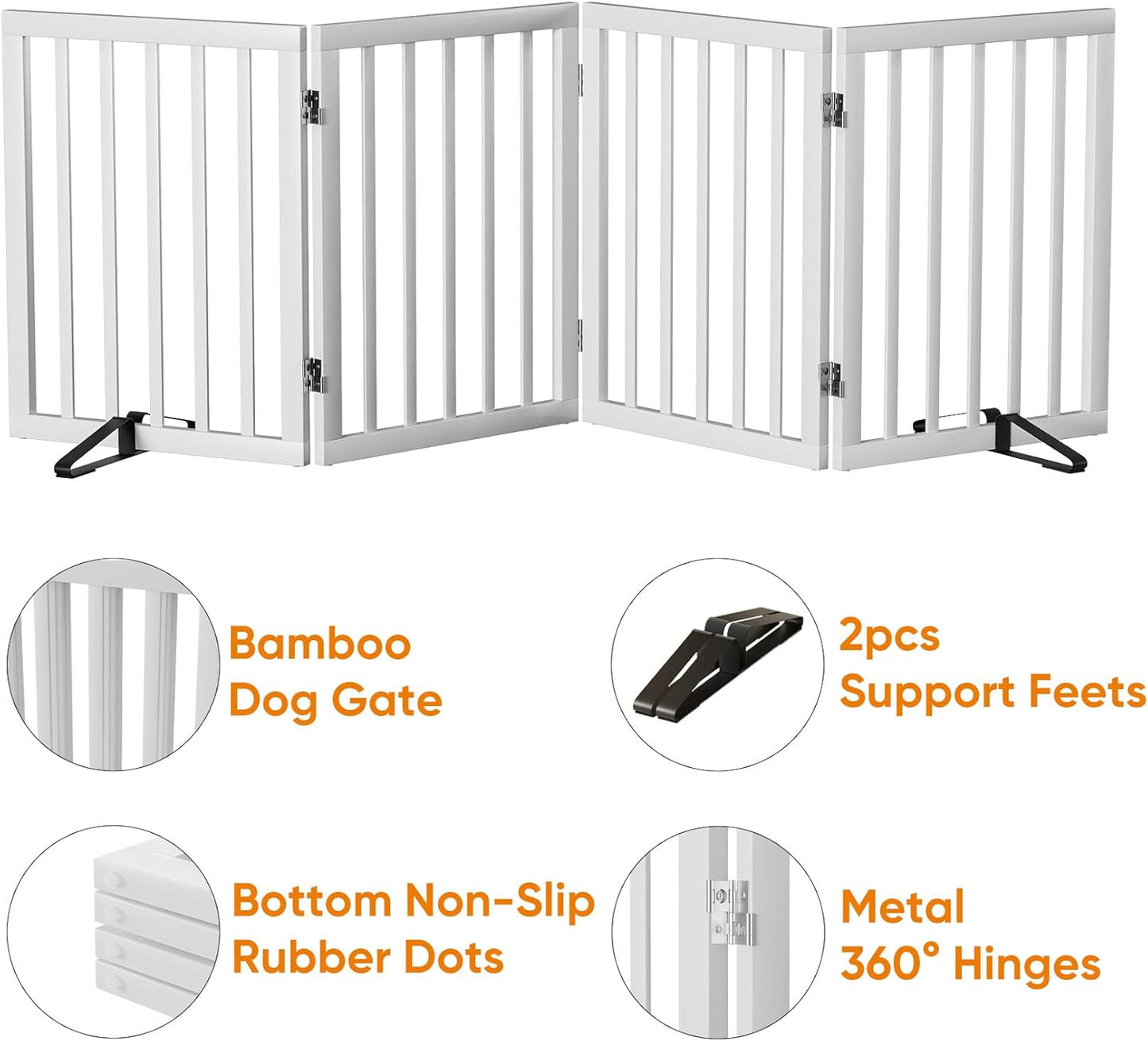 37-74" Wide Dog Gate 4 Panel Dog Gates for Stair Doorways House Indoor Freestanding Pet Gates for Dogs, Doogie Puppy Fences