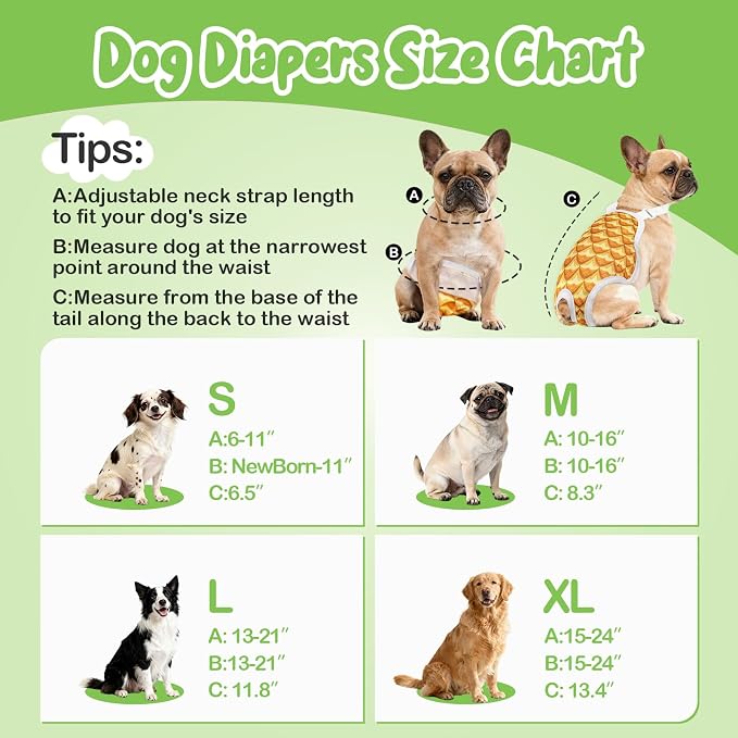 3 Pack Washable Female Dog Diapers with Adjustable Suspender, Reusable Sanitary Panties for Dogs in Heat, Leak-Proof Design for Small Dogs
