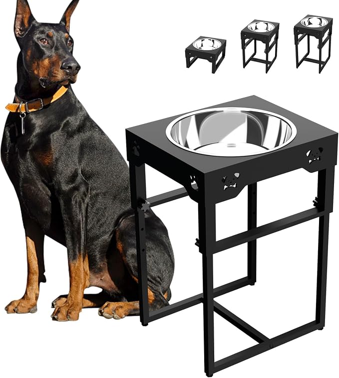 Raised Dog Bowl for Large Dogs,Elevated Dog Bowls Steel Dog Bowls for Food & Water (DB05-BLACK, 20inch 4L)