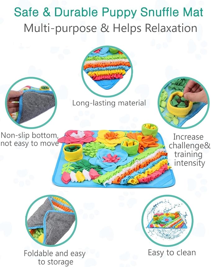 ORIA Snuffle Mat for Dogs, 15.4''x15.4'' Sniff Mat for Puppies, Interactive Puzzle Toy, Slow Feeding & Foraging Mat for Boredom, Keep Busy, Mental Stimulation, for Small Medium Dogs