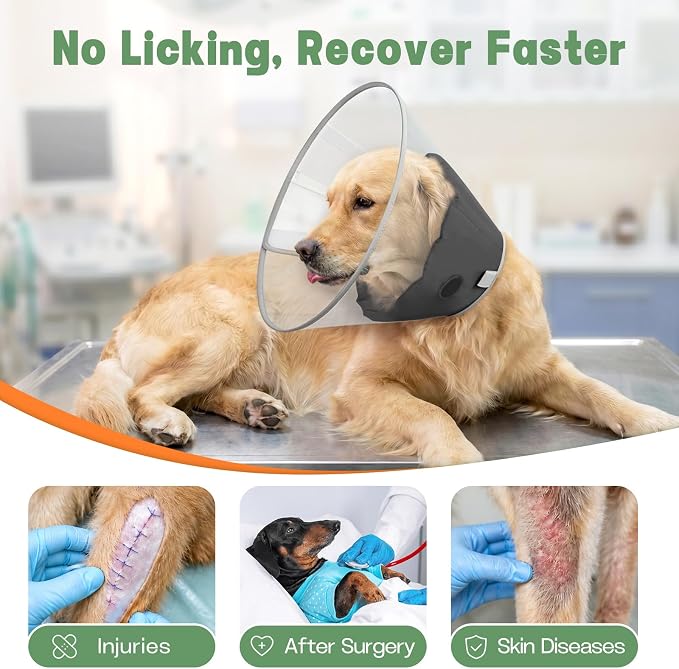 Dog Cone Collar to Stop Licking with Soft Liner, Comfortable Elizabeth Recovery Collar for Large Medium Dogs After Surgery, Pet Neck Head Cone Alternative,S