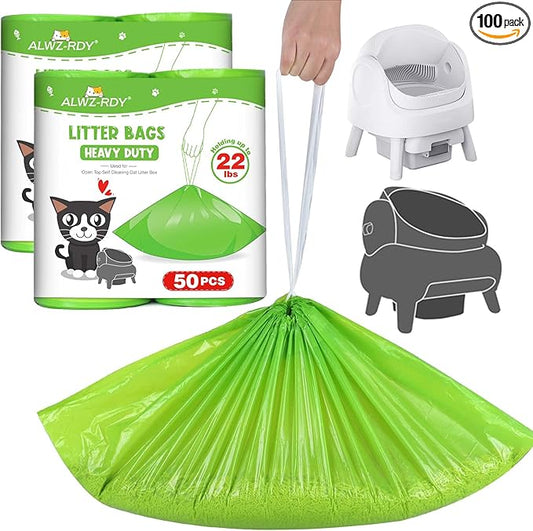 100 Count Cat Litter Bags Liners Compatible with Neakasa M1 and Petpivot Self Cleaning Cat Litter Box Replaced Waste Bags with Drawstring Heavy Duty Leak-proof 27" x 13"