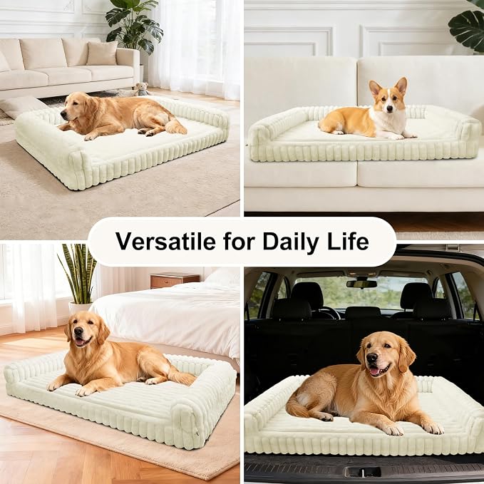 Waterproof Orthopedic Dog Bed for Medium Dogs, Medium Non-Slip Pet Beds with Sides, Egg-Crate Memory Foam Dog Couch for Crate Removable Washable Cover, Beige