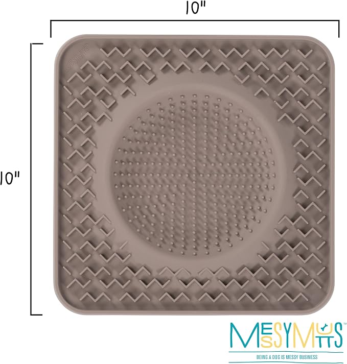 Messy Mutts Silicone Therapeutic Licking Bowl Mat | 10" x 10" | Slow Feeder Mat for Boredom & Anxiety | Lick Pad for Dogs & Cats (Grey)
