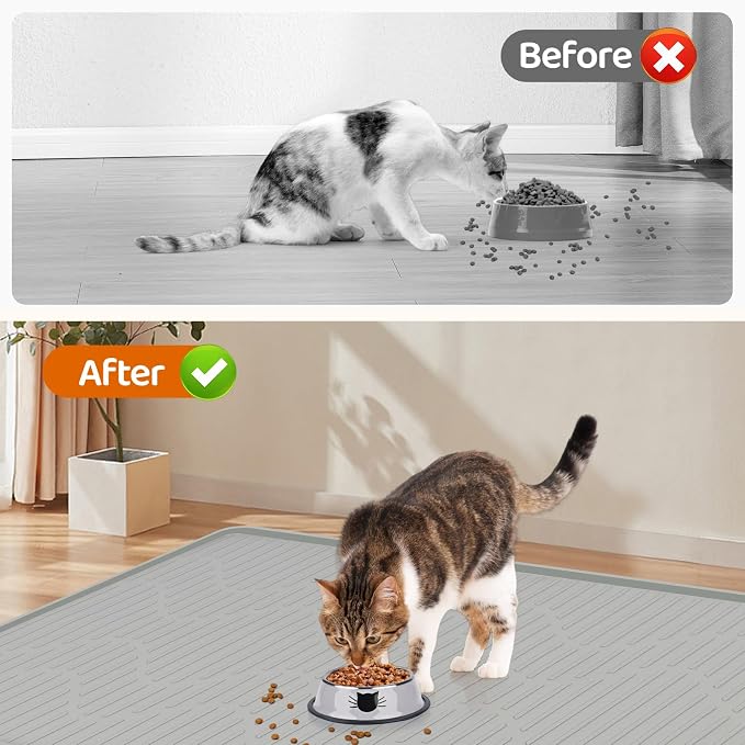 Dog Food Mat, Extra Large 24" x 24" Silicone Pet Feeding Mat with Raised Edge Silicone Mat for Food and Water Pet Placemat for Small, Medium, and Large Pets Non-Slip, Easy to Clean