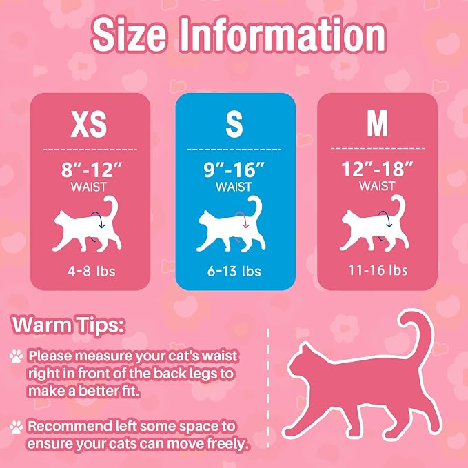 Pet Soft Disposable Cat Diapers - Diaper for Female & Male Cats, Puppy Doggie Diapers for Female Dogs with Adjustable Foam Tail Hole, X-Small (24Pcs, PK Flowers)